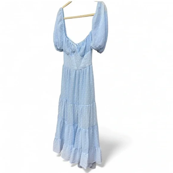 SHEIN Light Blue Midi Dress with Puff Sleeves - Picture 4 of 9